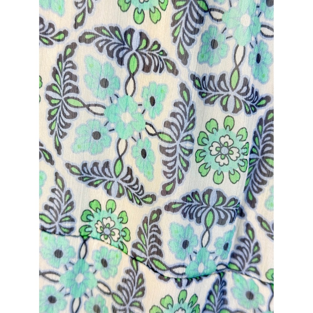 Lovestitch Teal Blue Geometric Floral Print Wrap Maxi Dress Long Sleeve L Sheer - Picture 9 of 16